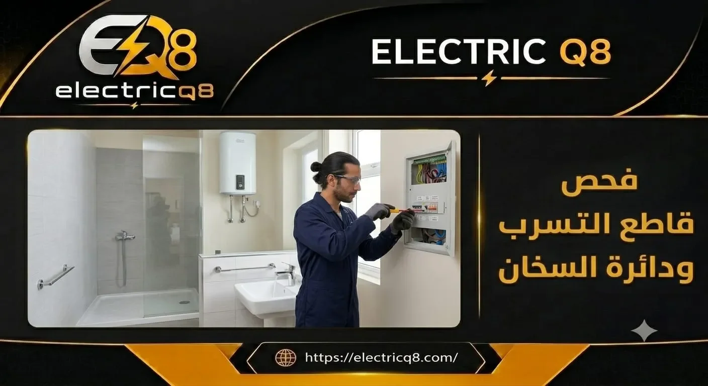فني كهربائي في الكويت يفحص قاطع التسرب الأرضي ودائرة السخان في الحمام