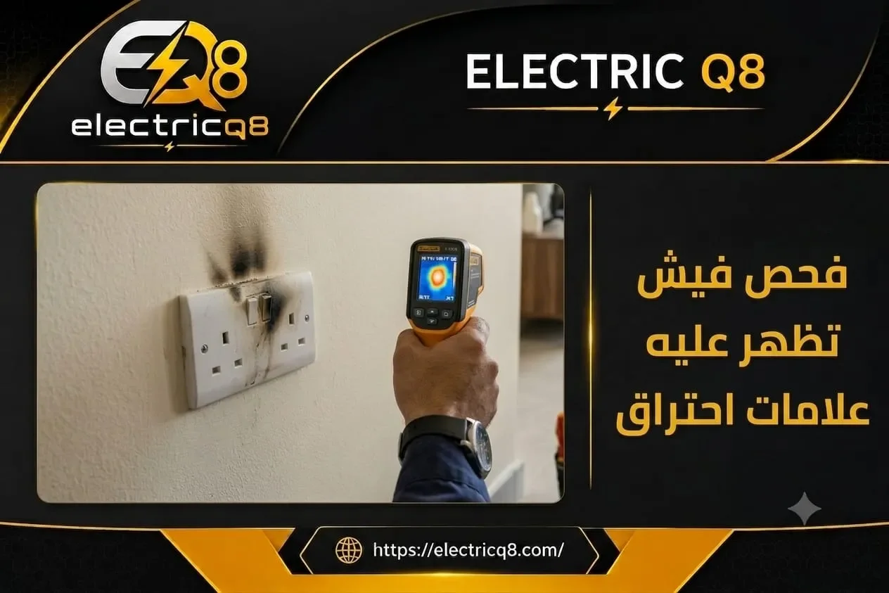 فني كهربائي في الكويت يفحص فيش كهرباء تظهر عليها علامات احتراق بكاميرا حرارية